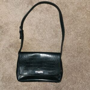 Nine West Black Faux Leather Croc Skin Top Handle Single Strap Women's Handbag